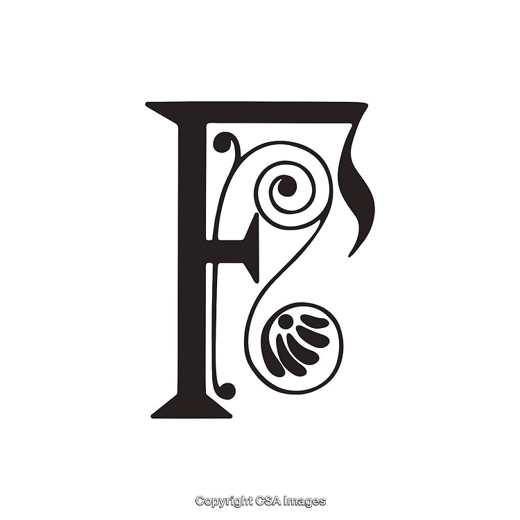 Elegant Decorative Letter F with Intricate Scrollwork Design