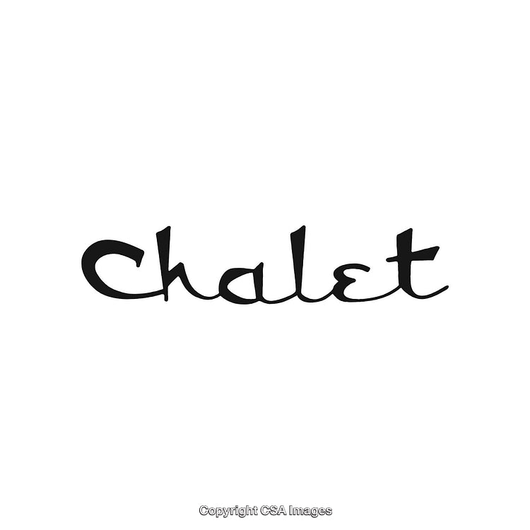 Stylized Black Lettering of the Word Chalet on a White Background