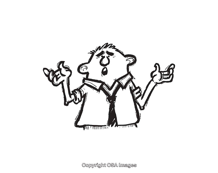 Black and White Illustration of a Cartoon Character Expressing Emotion