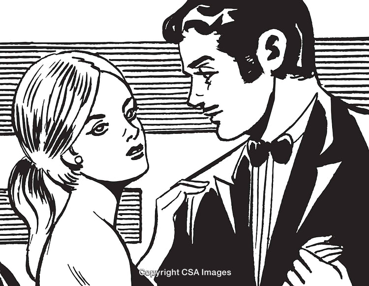 Elegant Couple in Black and White Vintage Drawing Style Illustration