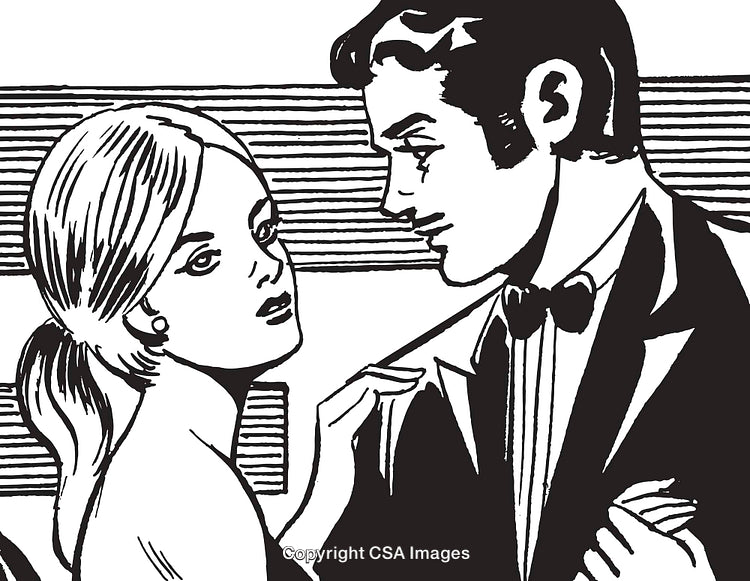 Elegant Couple in Black and White Vintage Drawing Style Illustration