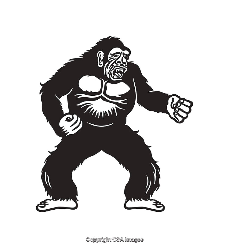 Illustration of a Standing Ape Character in Monochrome Line Art