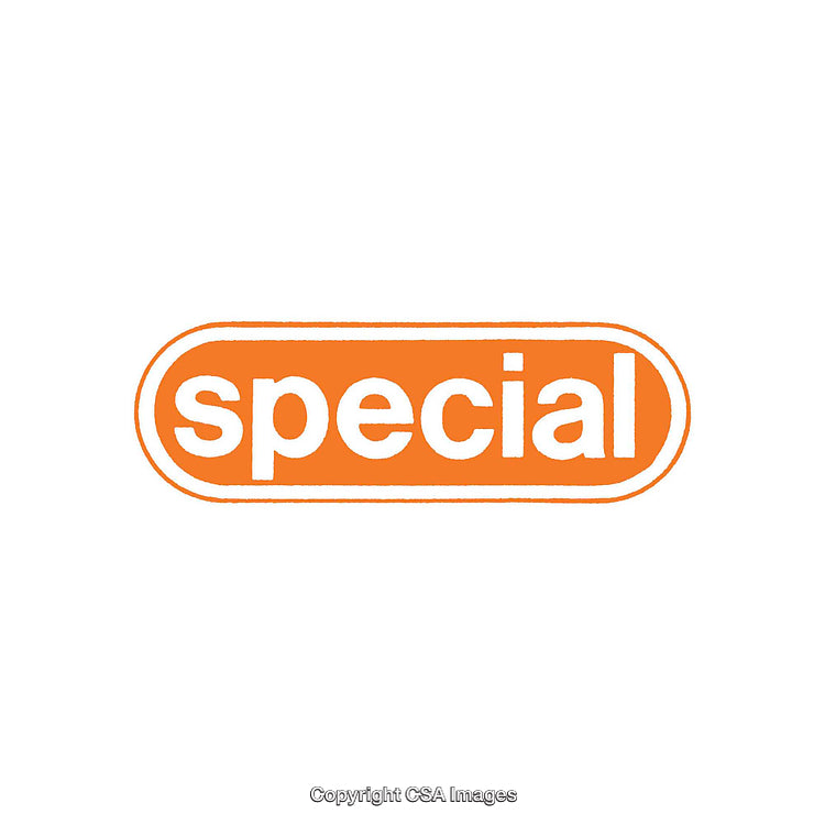 Orange "Special" Typography With Rounded Border on White Background