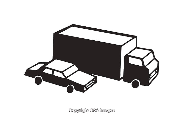 Black and White Line Art Illustrations of a Car and a Truck