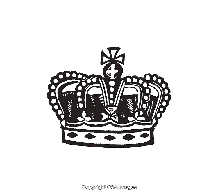 Intricate Black and White Line Art of a Detailed Crown Illustration