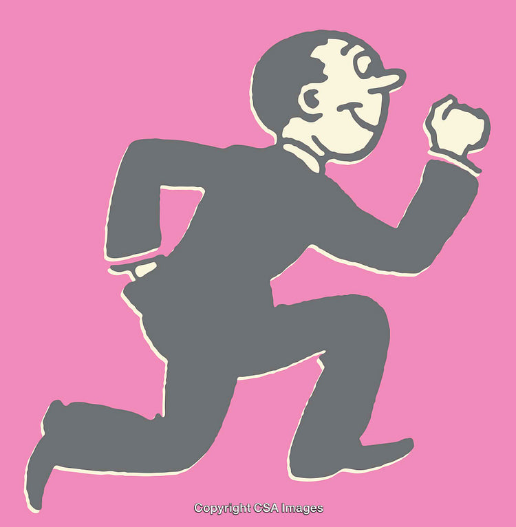 Illustration of Running Businessman in Vintage Style on Pink Background