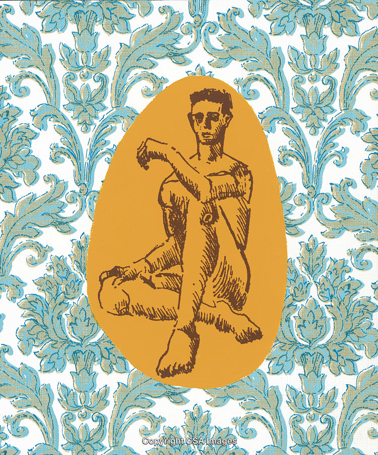 Abstract Illustration of Seated Figure With Ornate Floral Background
