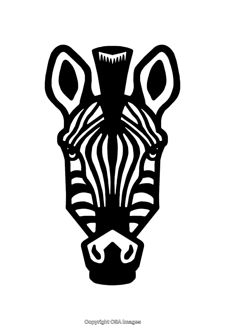 Black and White Zebra Face Line Art Illustration