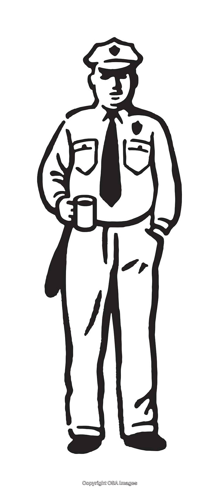 Black and White Illustration of a Policeman Holding a Mug