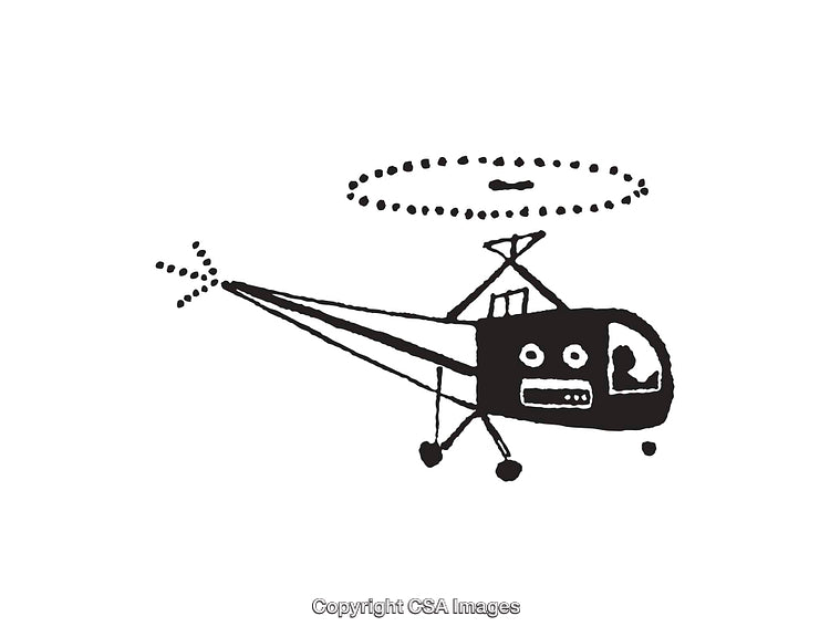 Black And White Line Art Illustration of a Playful Helicopter Concept