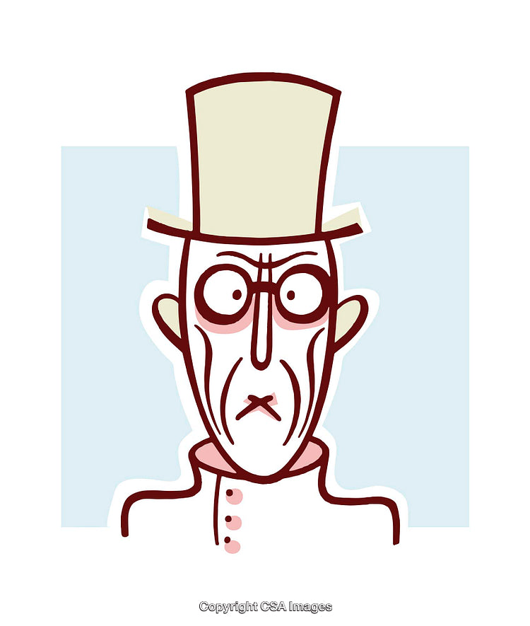 Illustration of a Serious Gentleman Character in a Top Hat and Coat