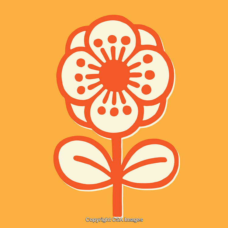 Colorful Floral Line Art Design with Bright Orange and Cream Tones