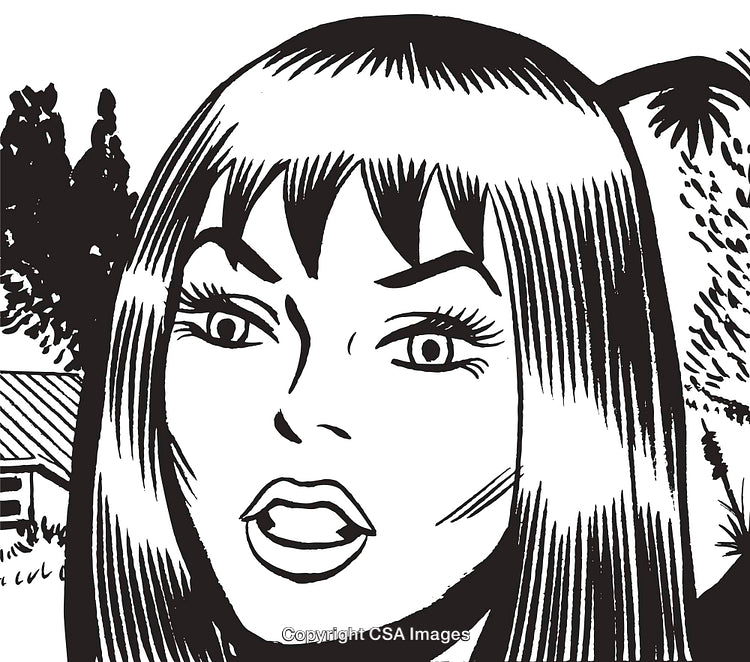 Black and White Comic Style Illustration of a Surprised Woman