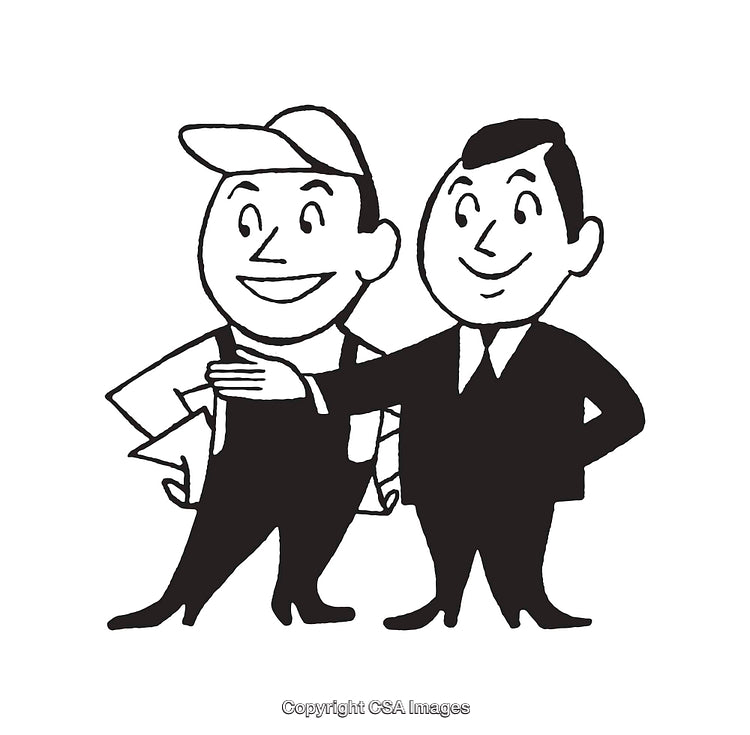 Friendly Interaction Between Two Figures in Business and Casual Attire
