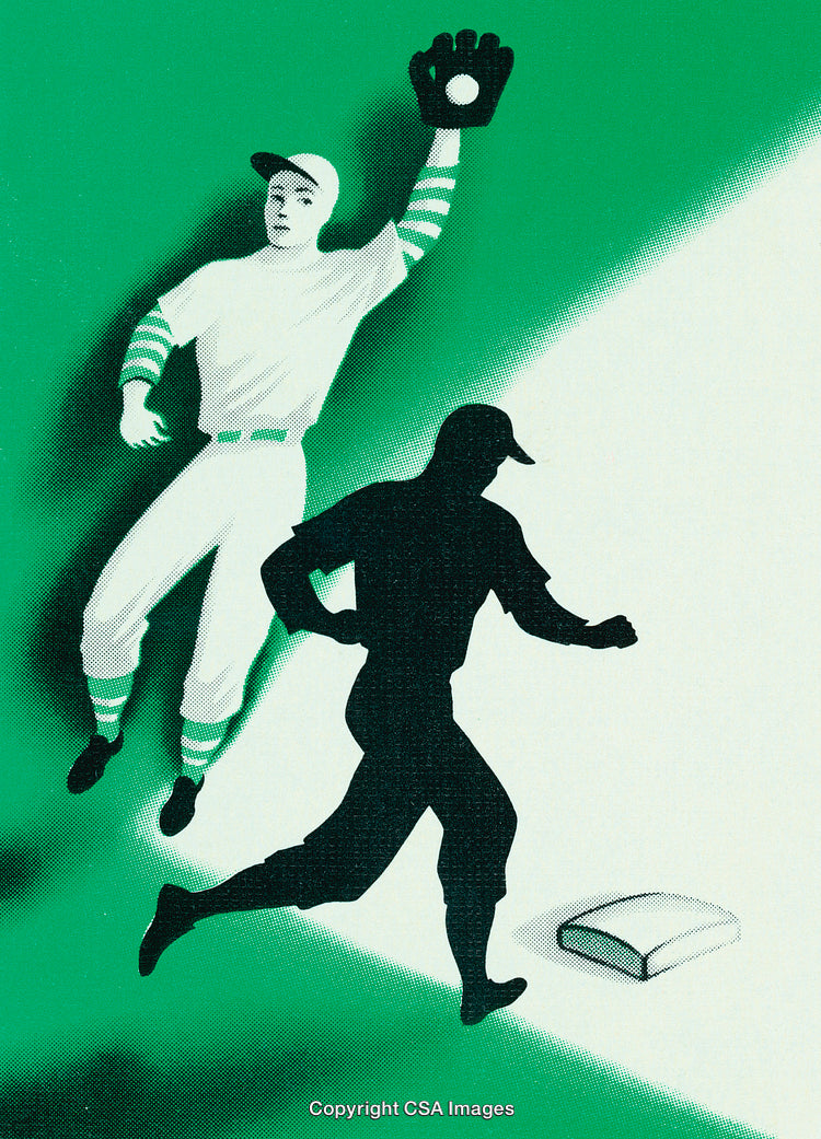 Artistic Depiction of a Baseball Player in Action with Graphic Shadows