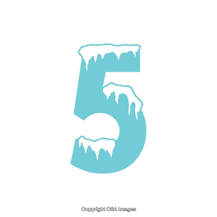 Number Five Font with an Icy Winter-Themed Design on a White Background