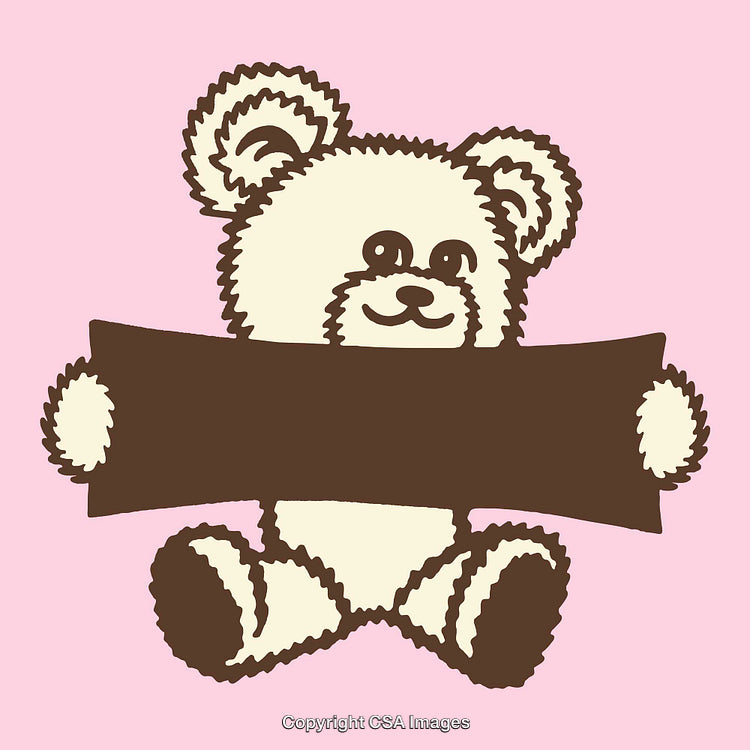 Cute Teddy Bear Holding Blank Banner on a Pink Background