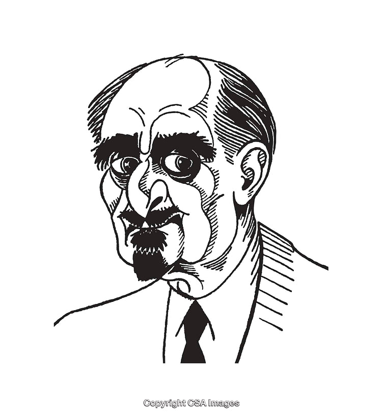 Black and White Line Art Illustration of a Man with Intense Expression