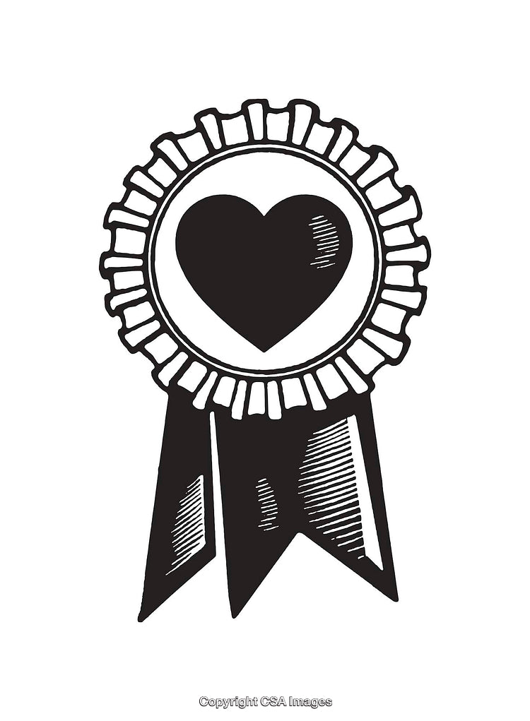 Black and White Heart Rosette Ribbon Line Art Illustration