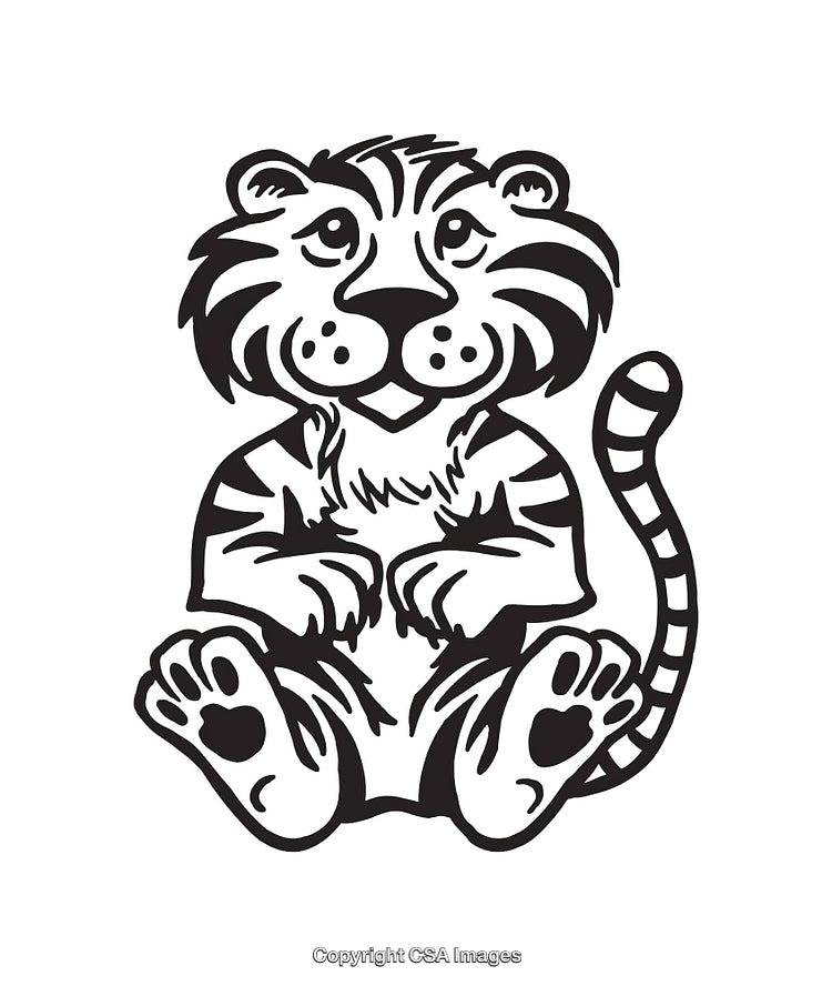 Adorable Line Art Illustration of a Sitting Cute Tiger