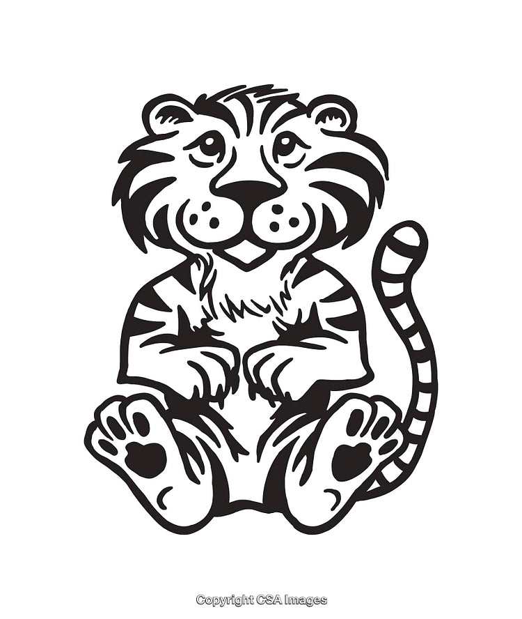 Adorable Line Art Illustration of a Sitting Cute Tiger