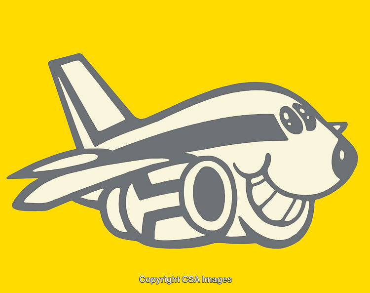 Smiling Cartoon Airplane Illustration with a Yellow Background