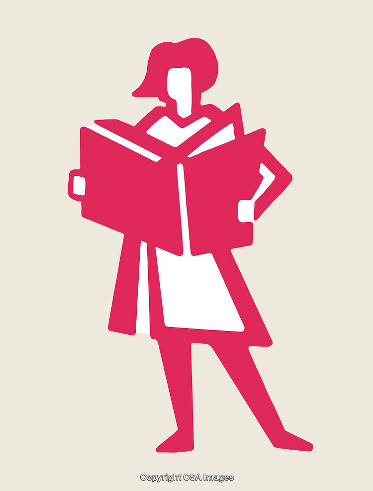 Modern Line Art Illustration of a Stylish Woman Reading a Magazine