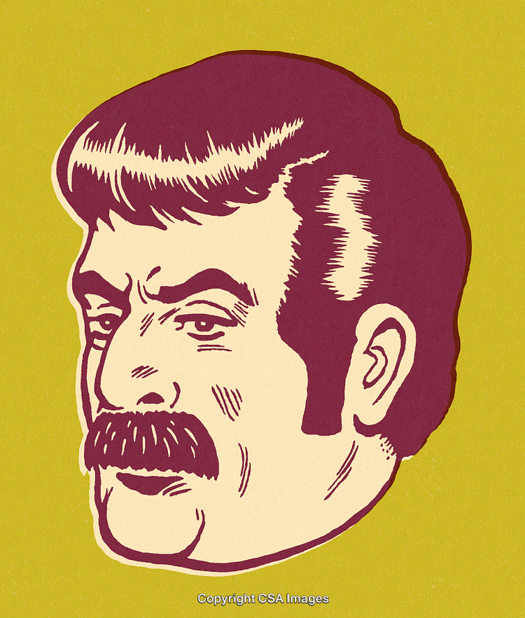 Retro Style Illustration of a Man's Face with Mustache and Bold Outline