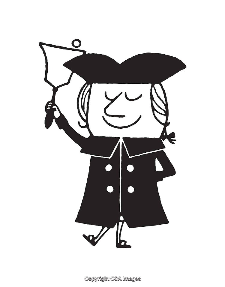 Whimsical Black and White Line Art Drawing of a Distinguished Figure