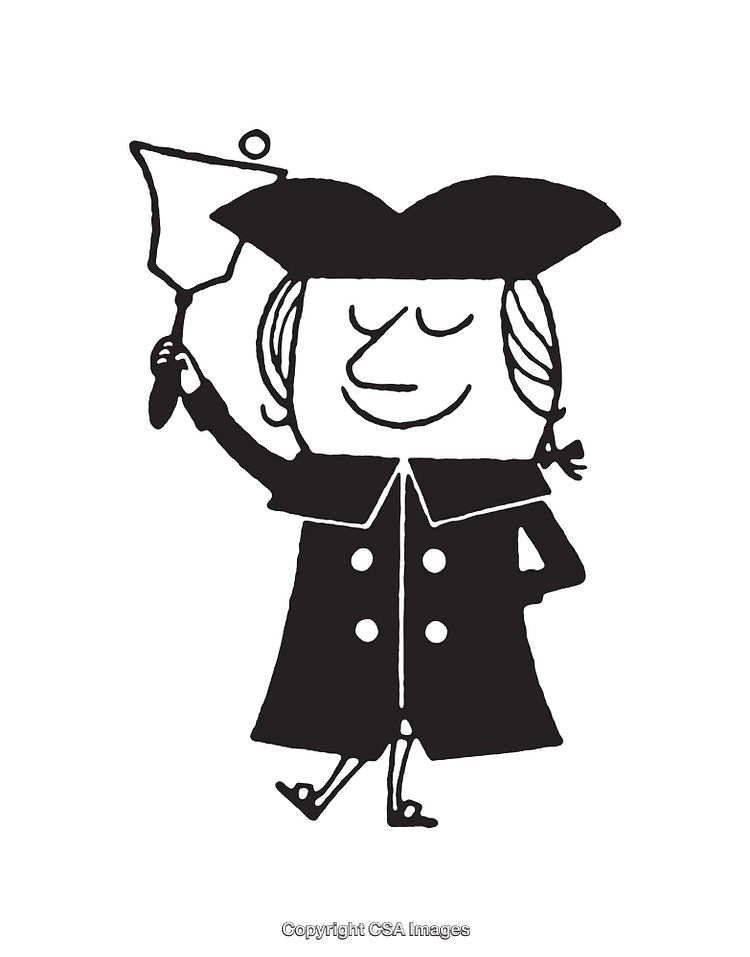 Whimsical Black and White Line Art Drawing of a Distinguished Figure