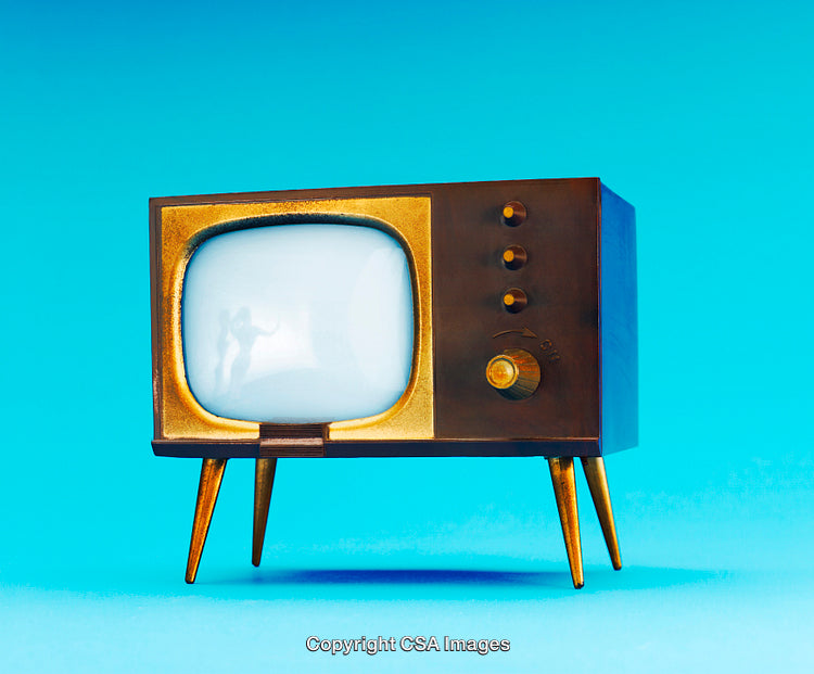 Vintage Style Retro Television Set Against Bright Blue Background