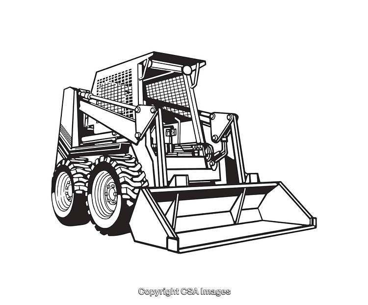 Black and White Line Art of a Skid Steer Loader Machine