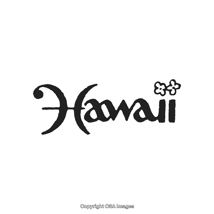 Stylized Hawaii Text Art with Tropical Flowers and Unique Typography
