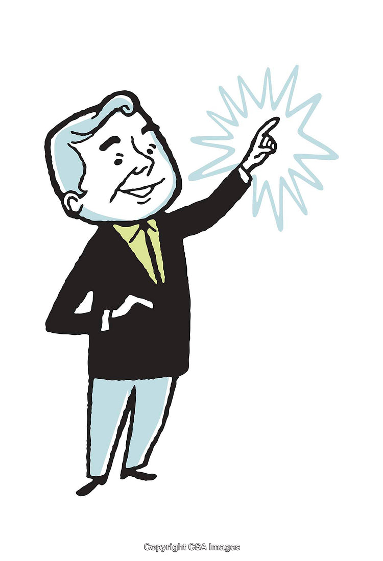 Illustration of a Cheerful Character with Pointing Gesture and Bright Aura