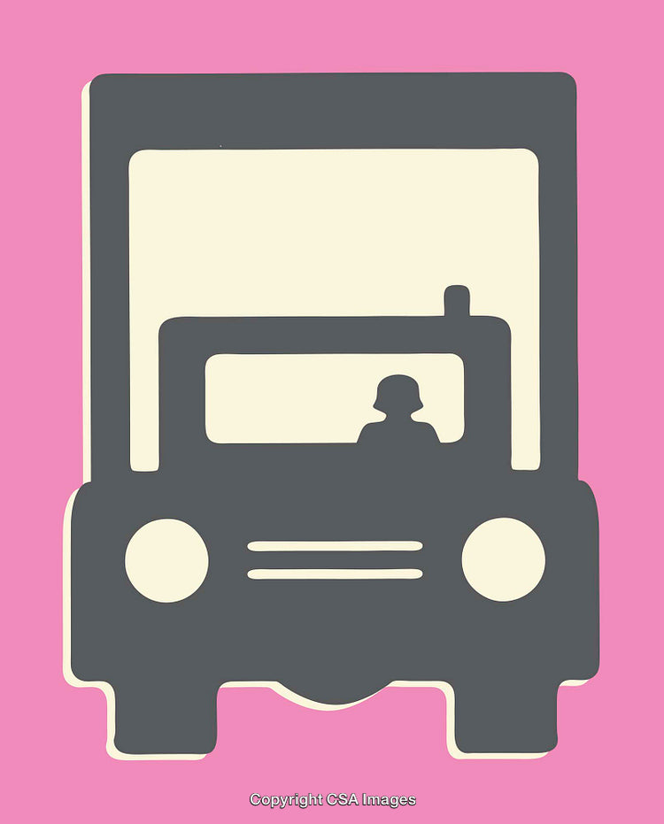 Minimalist Illustration of a Vehicle with Driver on a Colorful Background