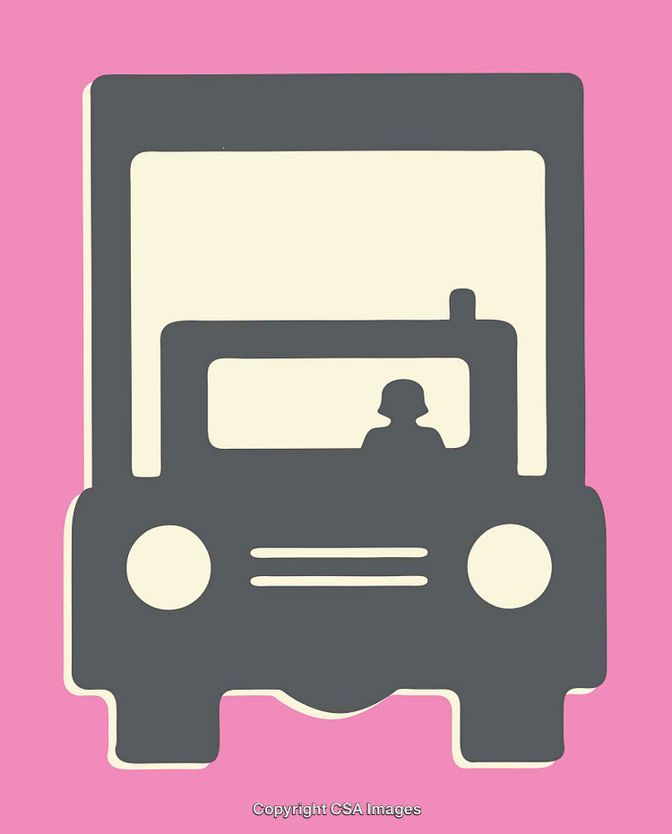 Minimalist Illustration of a Vehicle with Driver on a Colorful Background