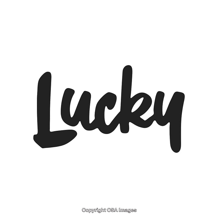 Handwritten Lucky Word Design in Black Over Classic White Background