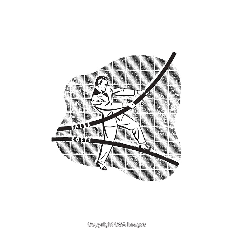 Businessman Balancing Profit and Loss Concepts in Black and White Illustration