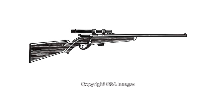 Black And White Line Art Illustration of a Rifle with Simple Details