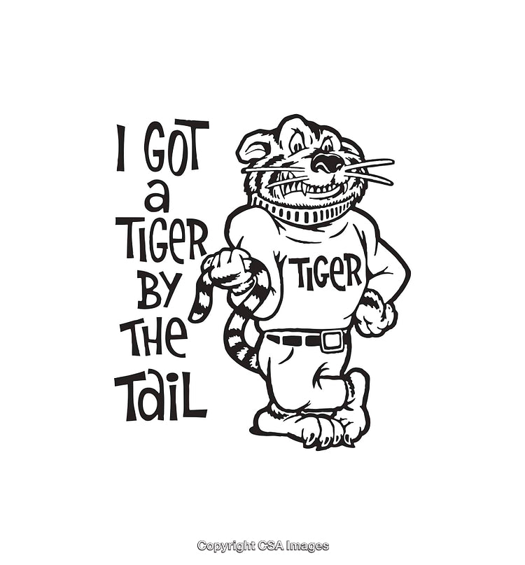 Playful Cartoon of Tiger Holding Its Tail with Whimsical Black and White Design