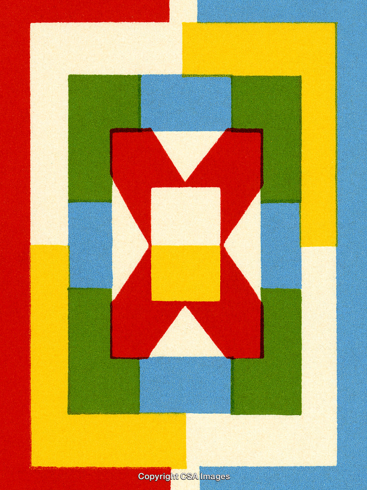 Abstract Geometric Composition Featuring Bold Colors and Layered Shapes