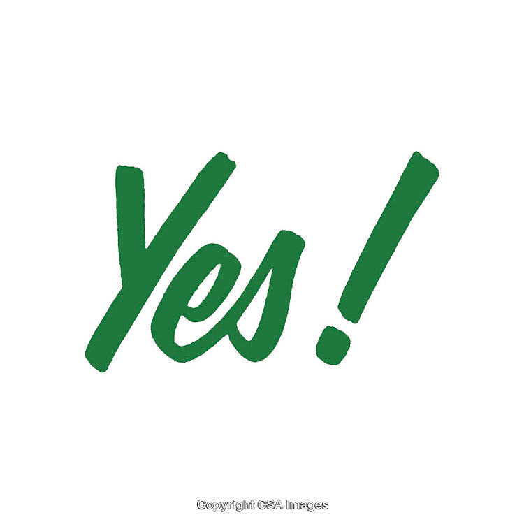 Green Calligraphic Yes with Exclamation on White Background