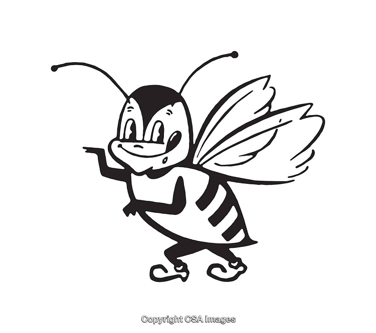 Cartoon Bee Character in Line Art Style with Expressive Details