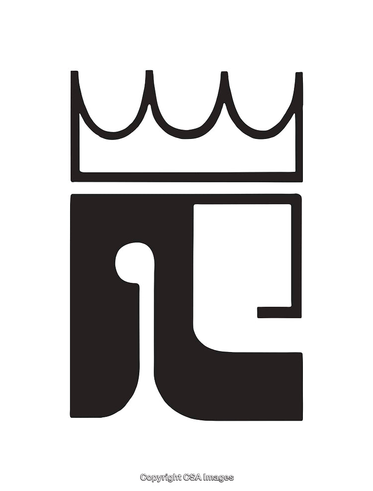 Abstract Crown and Letter Symbol in Black and White Line Art Style
