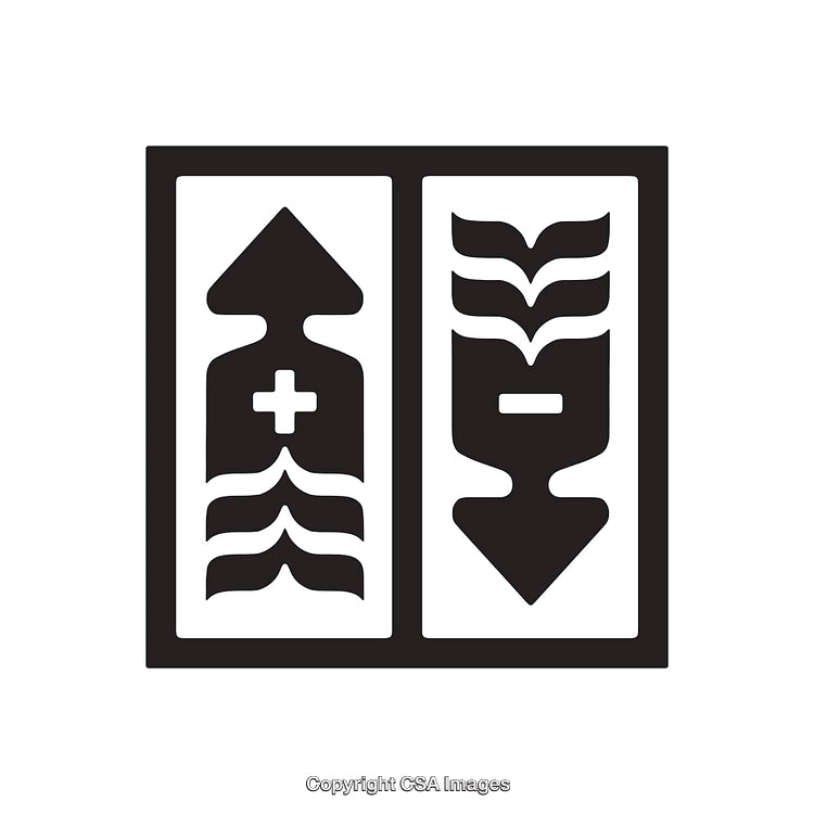 Black and White Icon Depicting Arrows with Plus and Minus Symbols