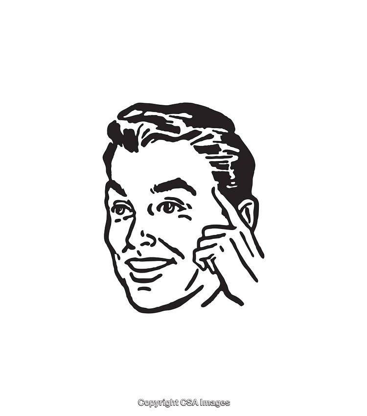 Retro Black and White Illustration of Thinking Man With a Smile