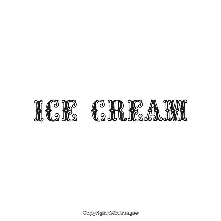 Antique Styled Black Text Reading the Words Ice Cream on White Background