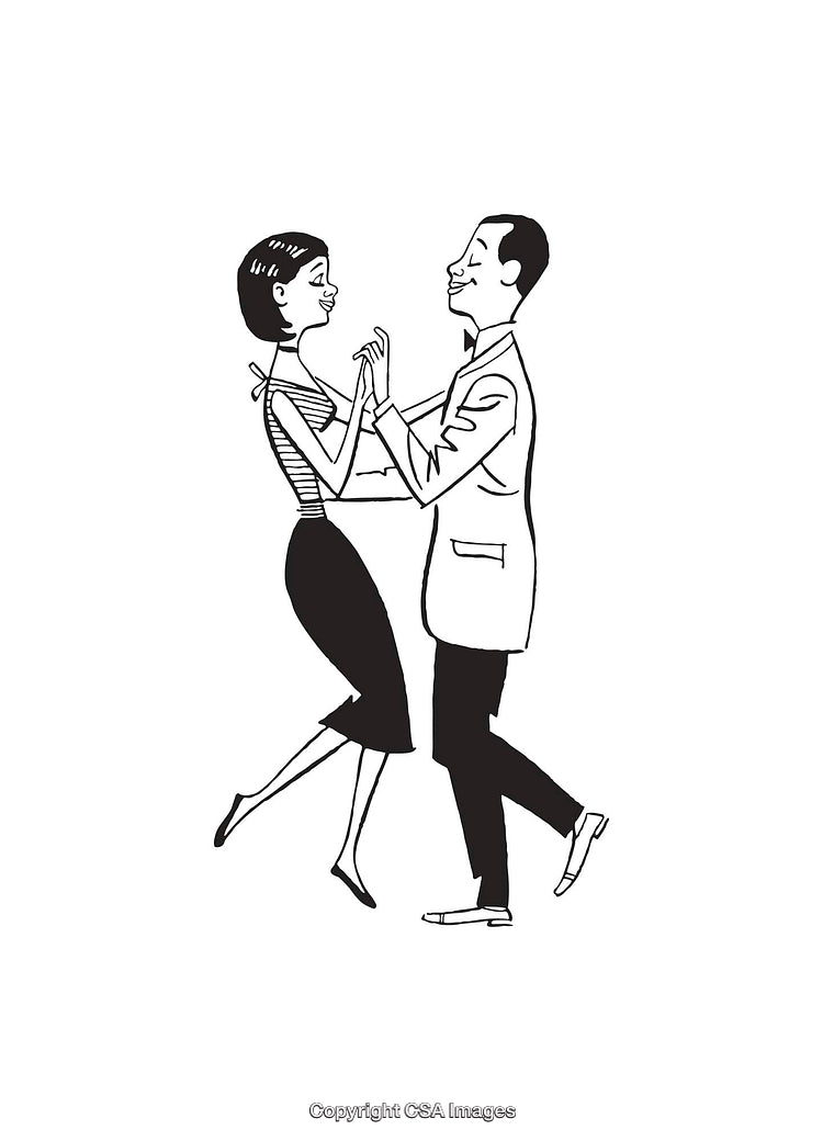 Black And White Illustration of a Couple Performing a Dance Routine
