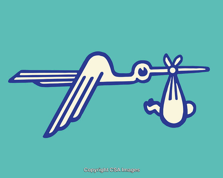 Vector Illustration of Stork Delivering a Baby in Flat Style