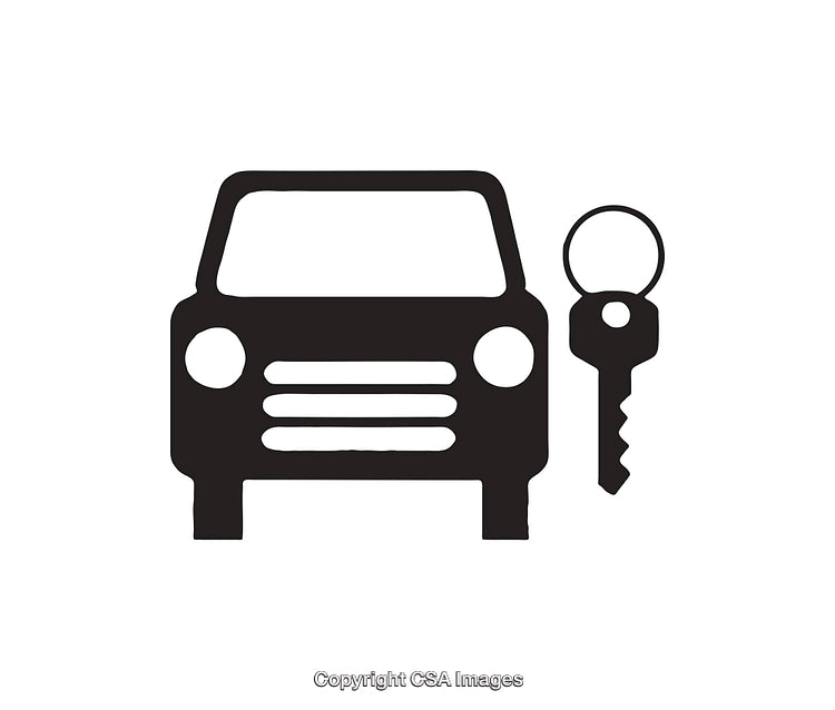 Black and White Icon Depicting a Car with Car Key Symbol